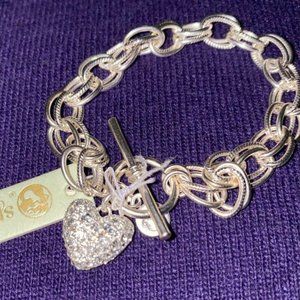Spartina 449 Sterling Silver plated bursting heart bracelet crystal